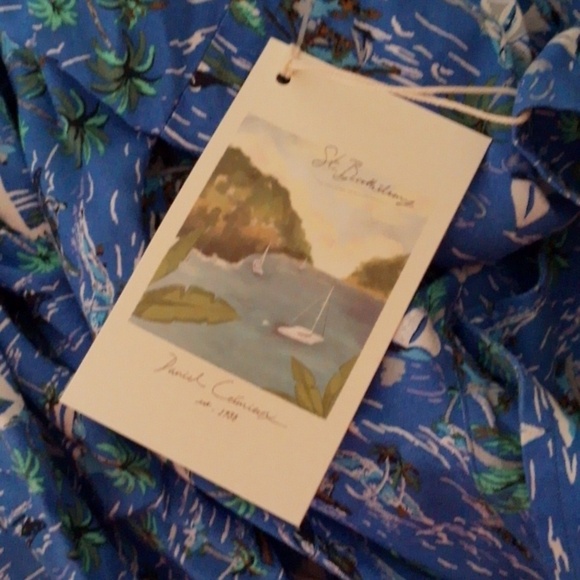 New Retro Sailboat XL Cabana Ocean Blue Island Print Button Down Shirt - Picture 7 of 9
